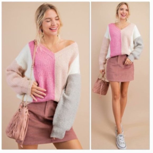 URBAN Outfit.  Colorblock Oversized Plush Sweater Sz Large EUC! - Picture 1 of 14